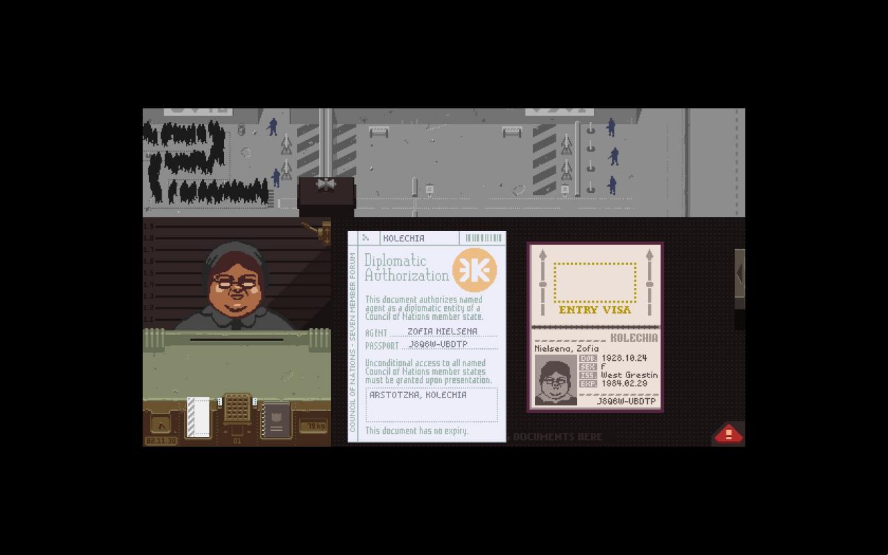 [09/08/2013] Auf den ersten Blick könnte man meinen, es handele sich bei Papers, Please um ein Trainingsprogramm für angehende Beamte. Tatsächlich steckt hinter dem Bürokratie-Simulator weitaus mehr: Folgt ihr den Weisungen des Regimes, für das ihr arbeitet, sichert dadurch zwar eure Stellung, aber geratet zu einem Zahnrad in einer menschenverachtenden Maschinerie, oder wahrt ihr eure Integrität, müsst jedoch Repressionen fürchten?