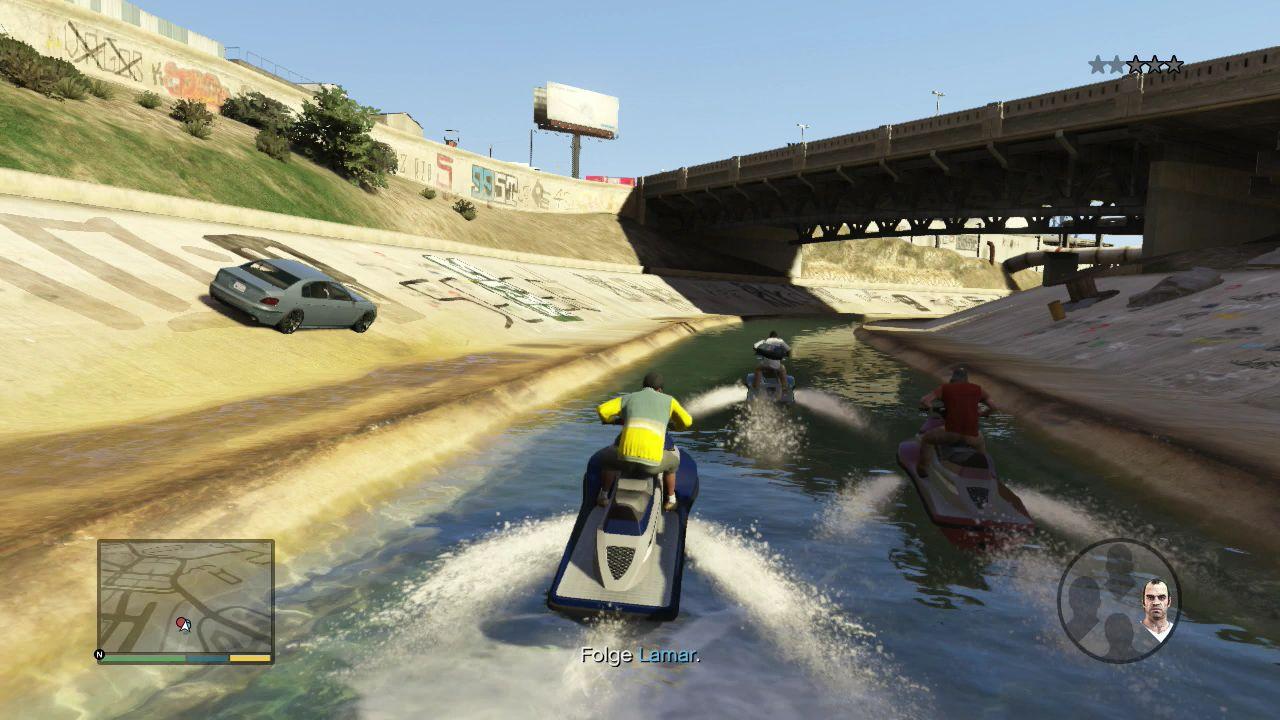 [17/09/2013] Auch auf den Wasserwegen in und rund um die Metropole Los Santos ist der Spieler unterwegs.