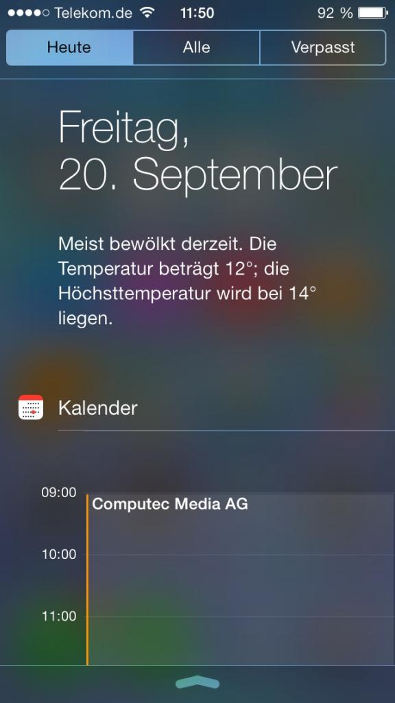 [20/09/2013] iOS7 im Test: Die Mittelungszentrale im Overview.