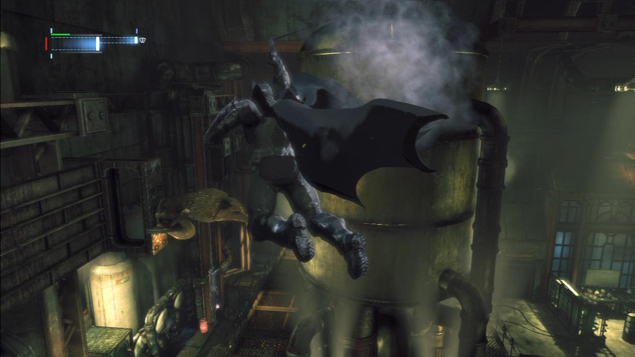[24/10/2013] Per Seilkanone schwingt sich Batman lässig durch die Levels. Das macht wieder großen Spaß, allerdings gerät die Steuerung zumindest in den offenen Stadtgebieten etwas ungenauer als in den Vorgängern.