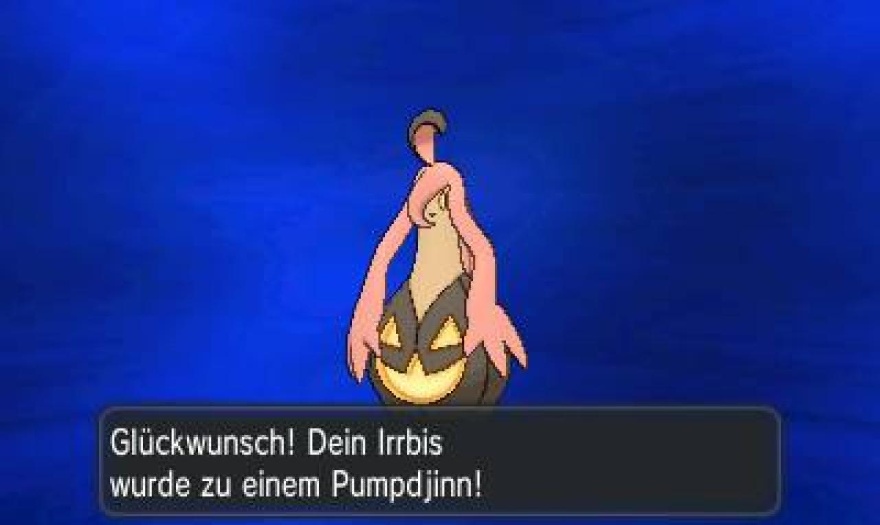 [29/10/2013] Natürlich entwickeln sich auch wieder einige Pokémon erst durch Tausch - wie hier Irrbis zu Pumpdjinn.