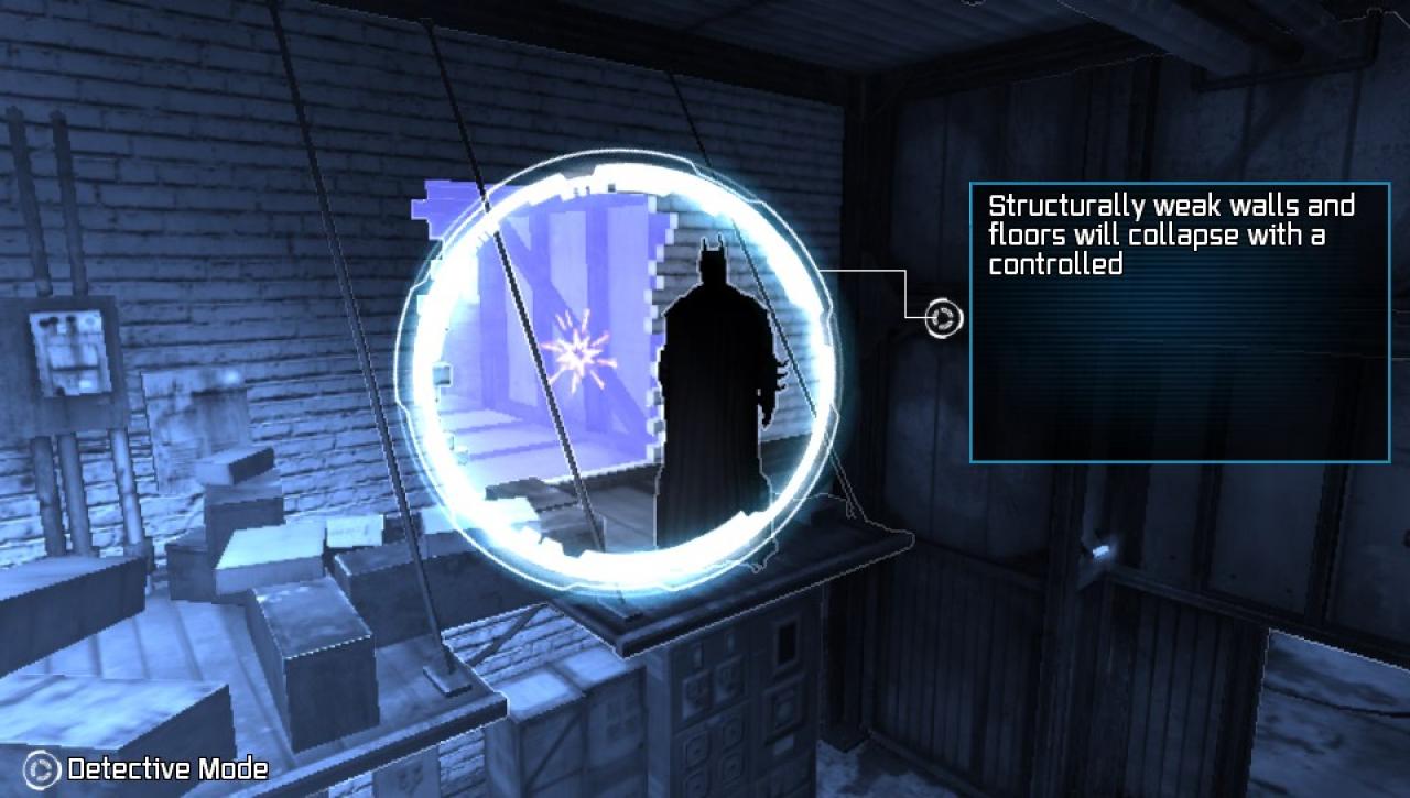 [28/10/2013] PS Vita: Solche brüchigen Wände reißt Batman wie gewohnt mit seinem Explosivgel ein.