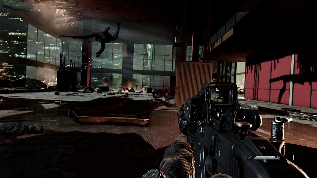 [04/11/2013] Natürlich kracht und rummst es in Ghosts wieder an allen Ecken und Enden. Hier kippt etwa ein ganzes Hochhaus um. Leider befinden wir uns im Inneren.