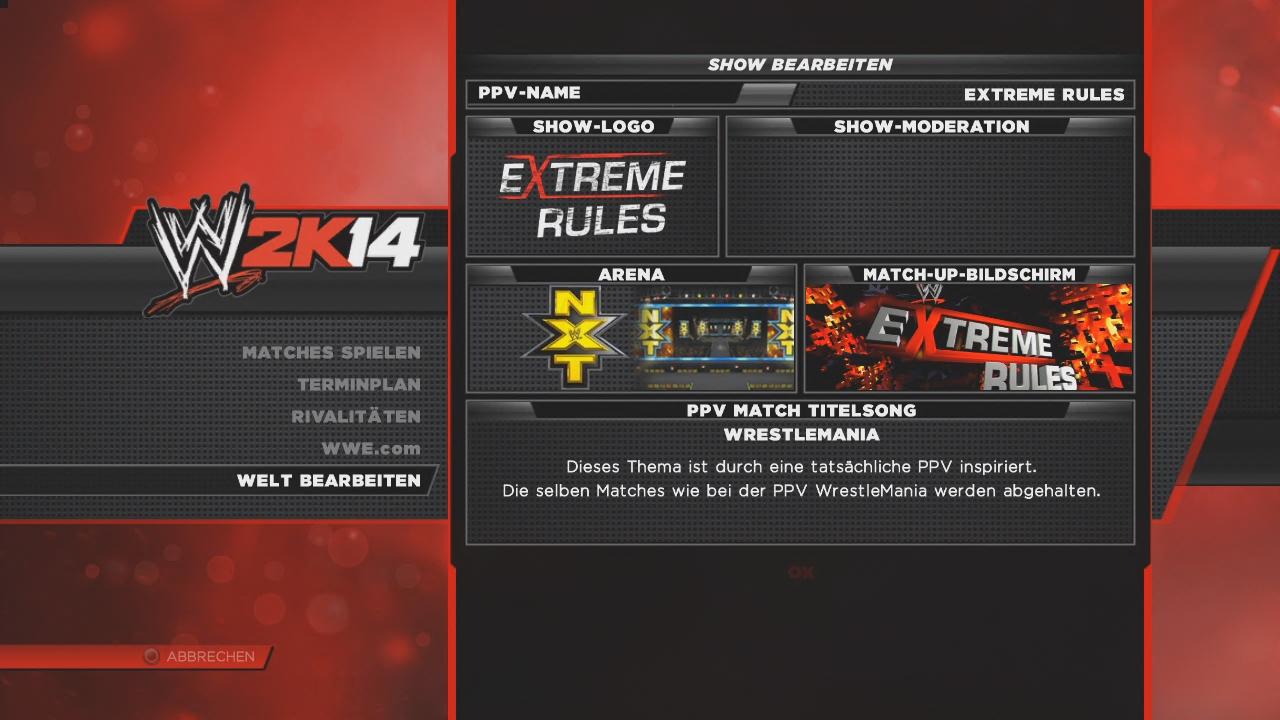 [14/11/2013] Im WWE-Welt-Modus spielt ihr die aktuelle WWE nach, inklusive aller Events und passender Roster. Bei Bedarf könnt ihr aber auch Parameter verändern oder Dinge selbst erstellen.