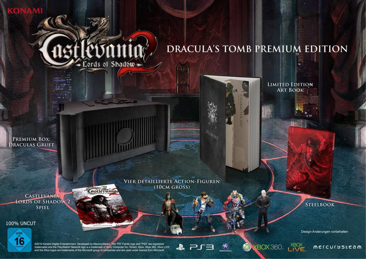 [26/11/2013] Castlevania: Lords of Shadow 2 erscheint am 27. Februar 2014 auch in einer luxuriösen Sonderausgabe. Hier seht ihr die coolen Inhalte der knapp 100 Euro teuren Sammlerversion im Überblick.