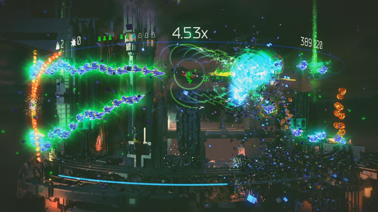 [03/12/2013] Resogun im Test: Das Retten der Menschen ist nicht zwingend nötig, gibt euch aber zusätzliche Punkte bei der Endabrechnung.