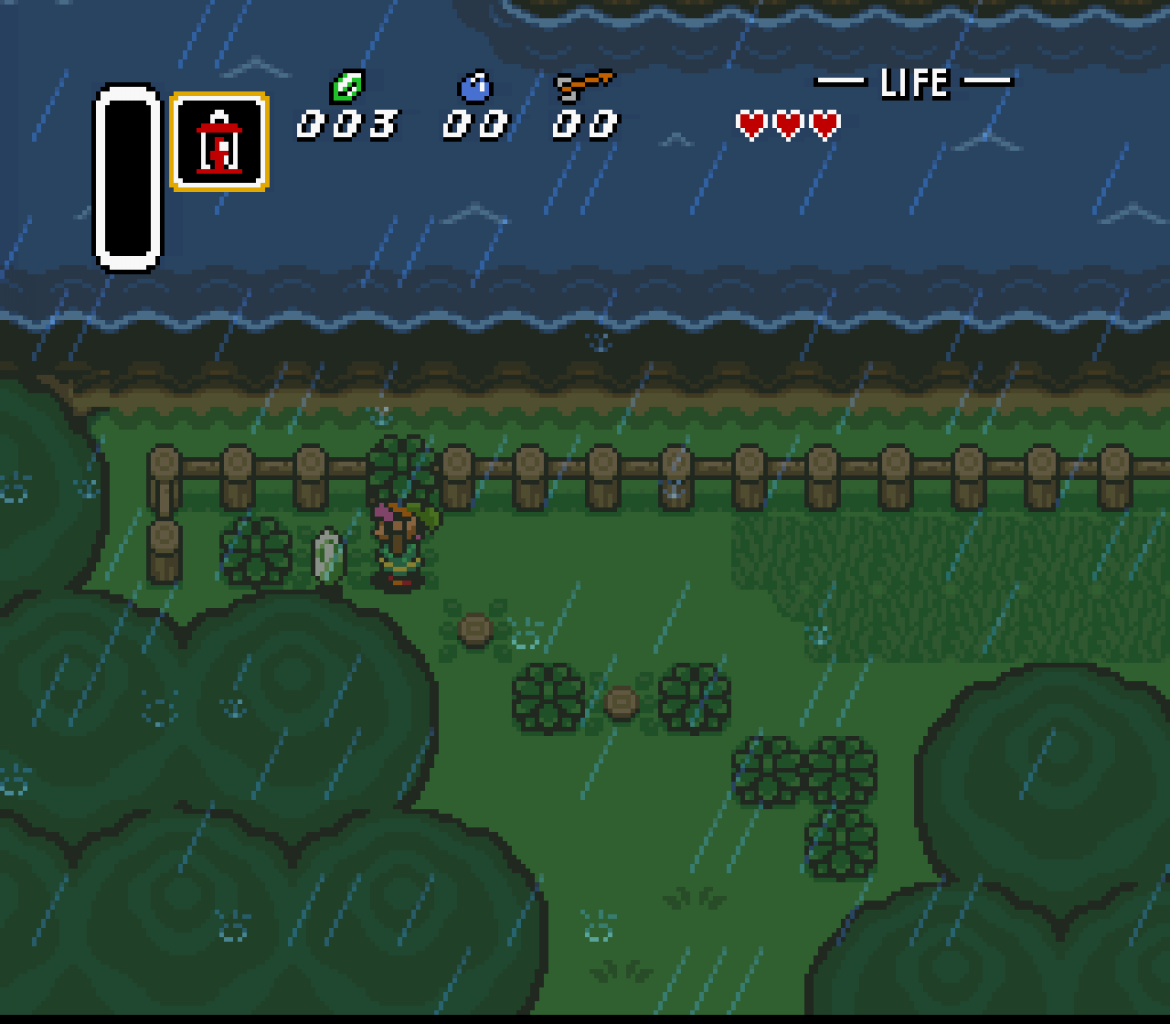 [17/02/2014] Zu Beginn des SNES-Klassikers Zelda: A Link to the Past, weckt euch eine fremde Stimme mitten in der Nacht. Euer Onkel ist verschwunden und die geheimnisvolle Stimme bittet euch, sie zu retten. Durch Dunkelheit und Regen eilt ihr zum Schloss Hyrule, von wo aus euer Abenteuer seinen Anfang nimmt. Der Auftakt zum dritten Zelda ist ebenso legendär wie stimmungsvoll.