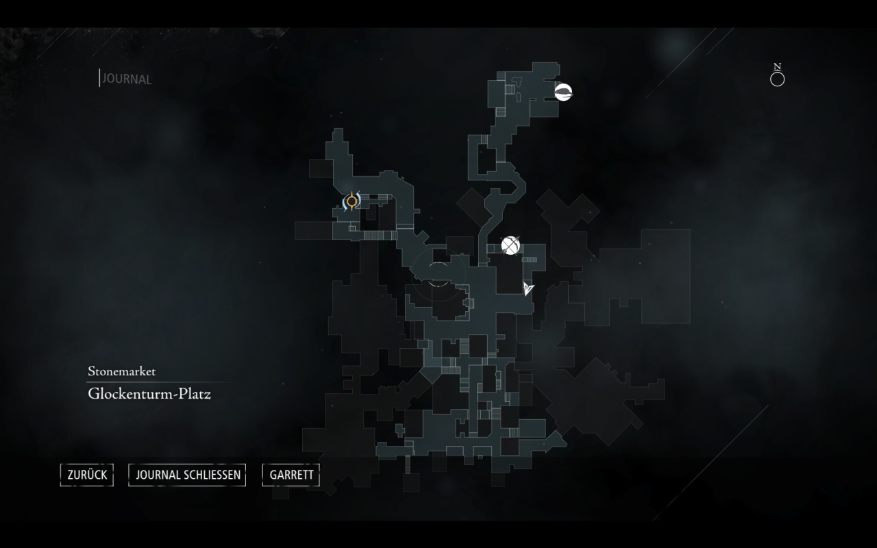 [21/02/2014] Thief: Die Übersichtskarten könnten glatt aus Assassin's Creed oder Deus Ex: Human Revolution stammen. Das futuristische Design passt nicht so recht ins ansonsten stimmige Steampunk-Setting. Zudem fehlen Orientierungspunkte auf der Karte - schade.