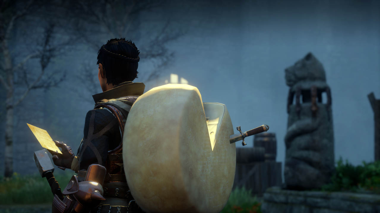 [10/11/2014] Dragon Age: Inquisition im Test - Ein Käse als Schild? Spaß muss sein, dachte sich Bioware wohl ;-)