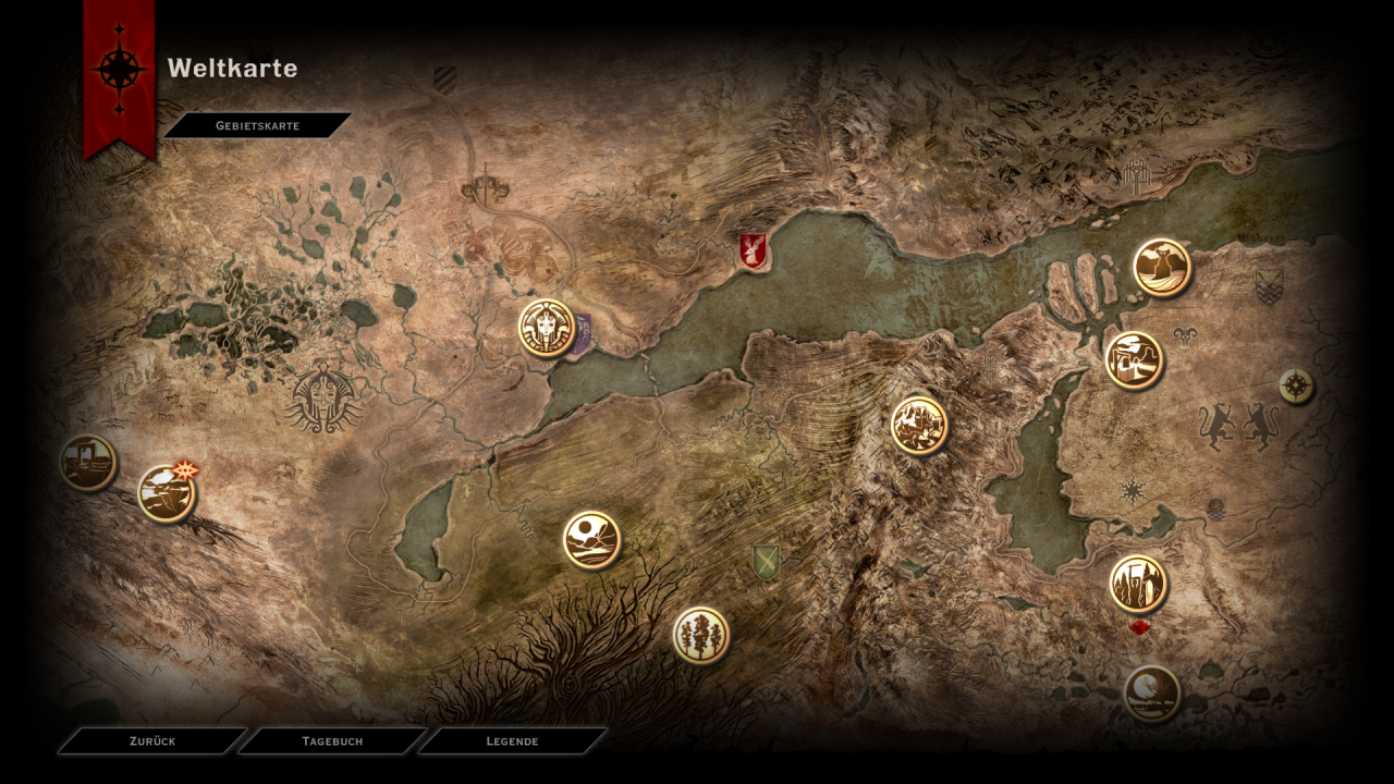 [10/11/2014] Dragon Age: Inquisition im Test - Über die Weltkarte habt ihr Zugriff auf die freigeschalteten Questgebiete, zu denen ihr per Schnellreise gelangt. Einige spezifische Standorte sind nur für die Dauer einer Questreihe verfügbar, die großen Areale jedoch bleiben bestehen.