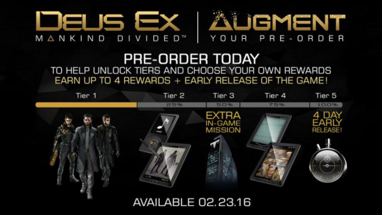 [31/08/2015] Freche Köderaktionen für Vorbesteller gehören von Spielern abgestraft. Das Angebot, den Release-Termin von Deus Ex: Mankind Divided nach vorne zu ziehen, nur wenn sich genug Vorbesteller finden, grenzt an Dreistigkeit. Glücklicherweise ist Square Enix von diesem Plan abgerückt, nachdem sich Gamer darüber lautstark echauffierten.