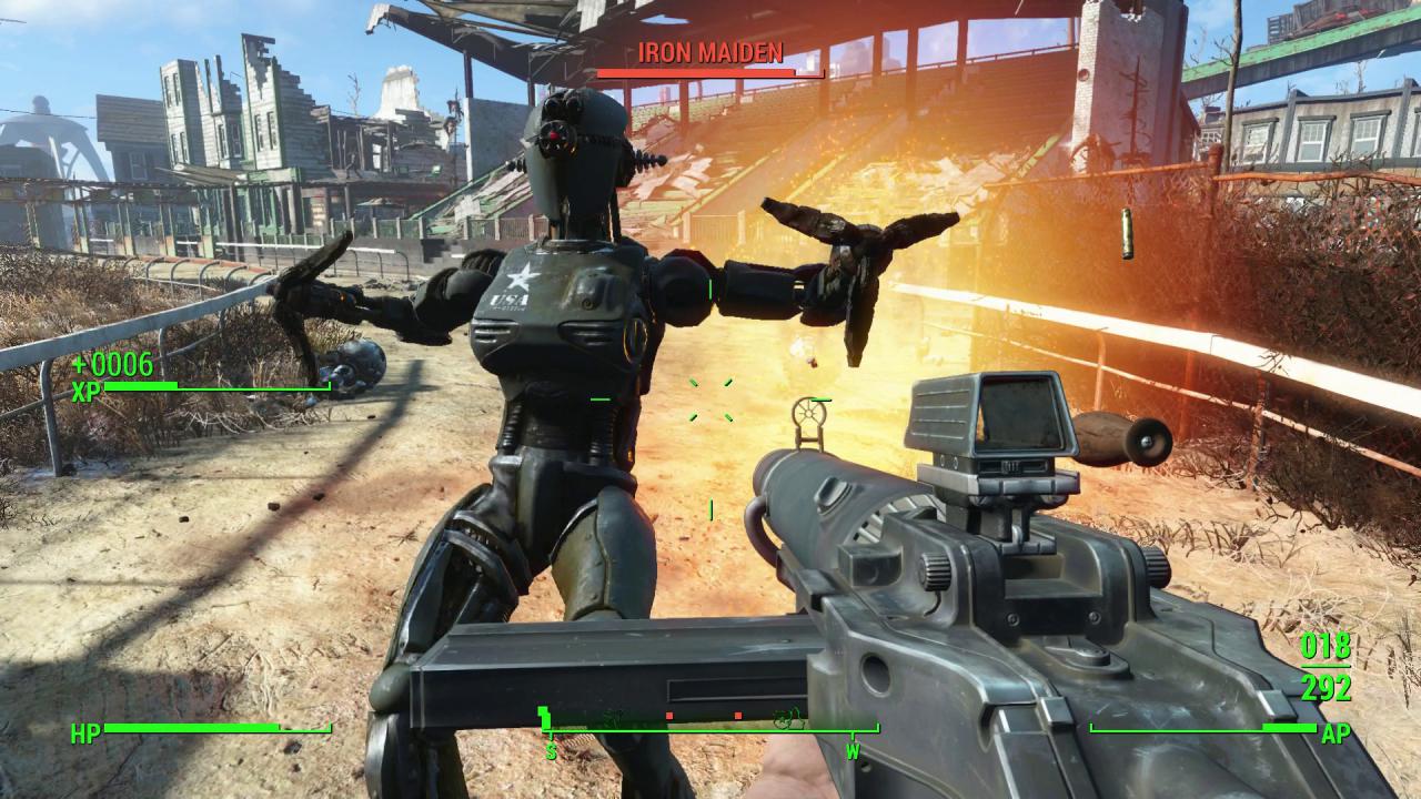 [09/11/2015] Kampfroboter sind in Fallout 4 stark gepanzert, gegen sie empfiehlt sich der Einsatz von Energiewaffen. (PS4)