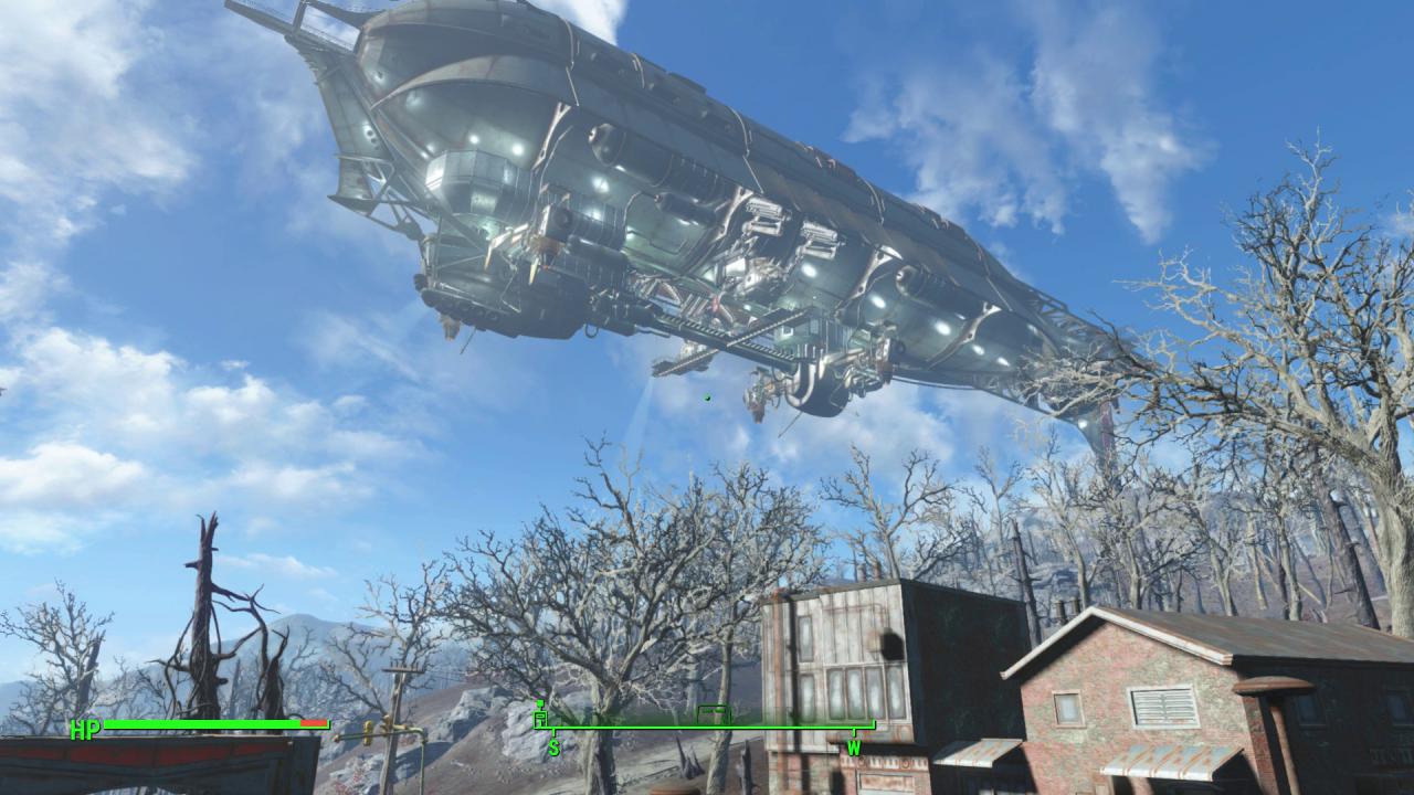 [09/11/2015] Die Brotherhood of Steel rückt mit schwerem Gerät und einem riesigen Luftschiff an - ein cooler Moment. (PS4)