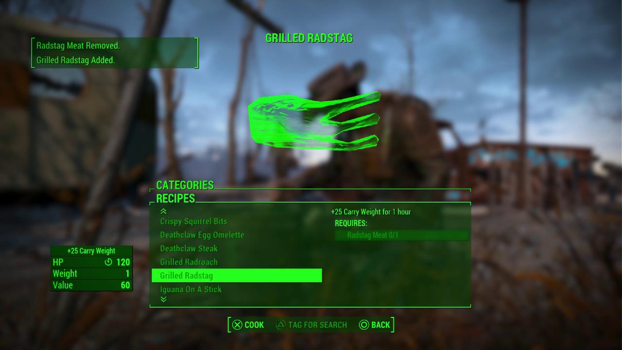 [09/11/2015] Aus Fleisch und Gemüse zaubern wir an Kochstellen neue Gerichte, die uns Heilung und andere Boni liefern. (PS4)