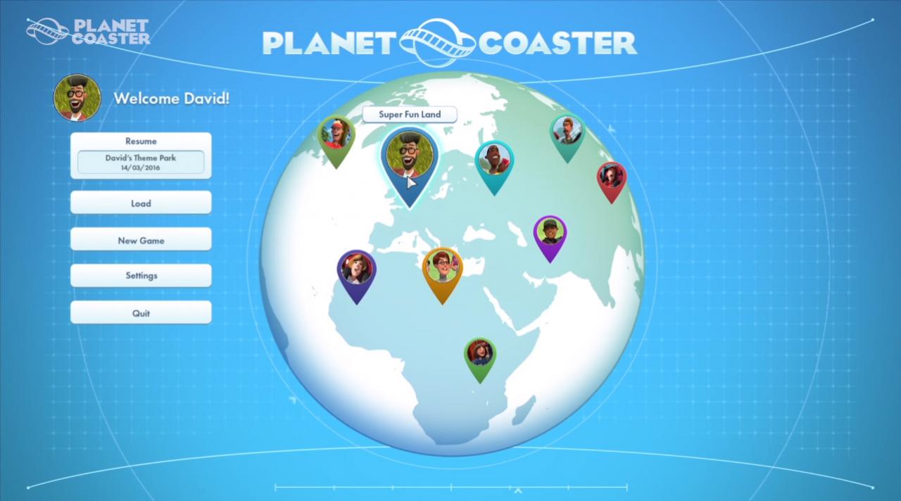 Hauptmenü von Planet Coaster