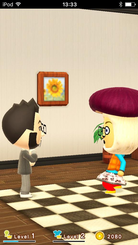[01/04/2016] Hier besucht gerade ein Pilzkopf aus Nintendos Presseteam den guten Ben in seinem Miitomo-Haus. Das ist nett!