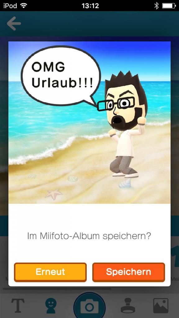 [01/04/2016] OMG Bild!!! Miitomo kommt nicht nur mit einem unfassbar unterhaltsamen Foto-Baukasten daher, es bastelt pro Tag auch noch automatisch einen Schnappschuss eures Mii.