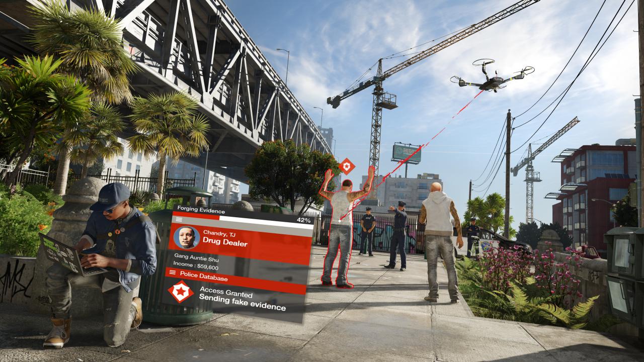 [08/06/2016] Mehr Hacking Power: In Watch Dogs 2 ist der Einsatz von Drohnen möglich, etwa zum Gegner abzulenken.