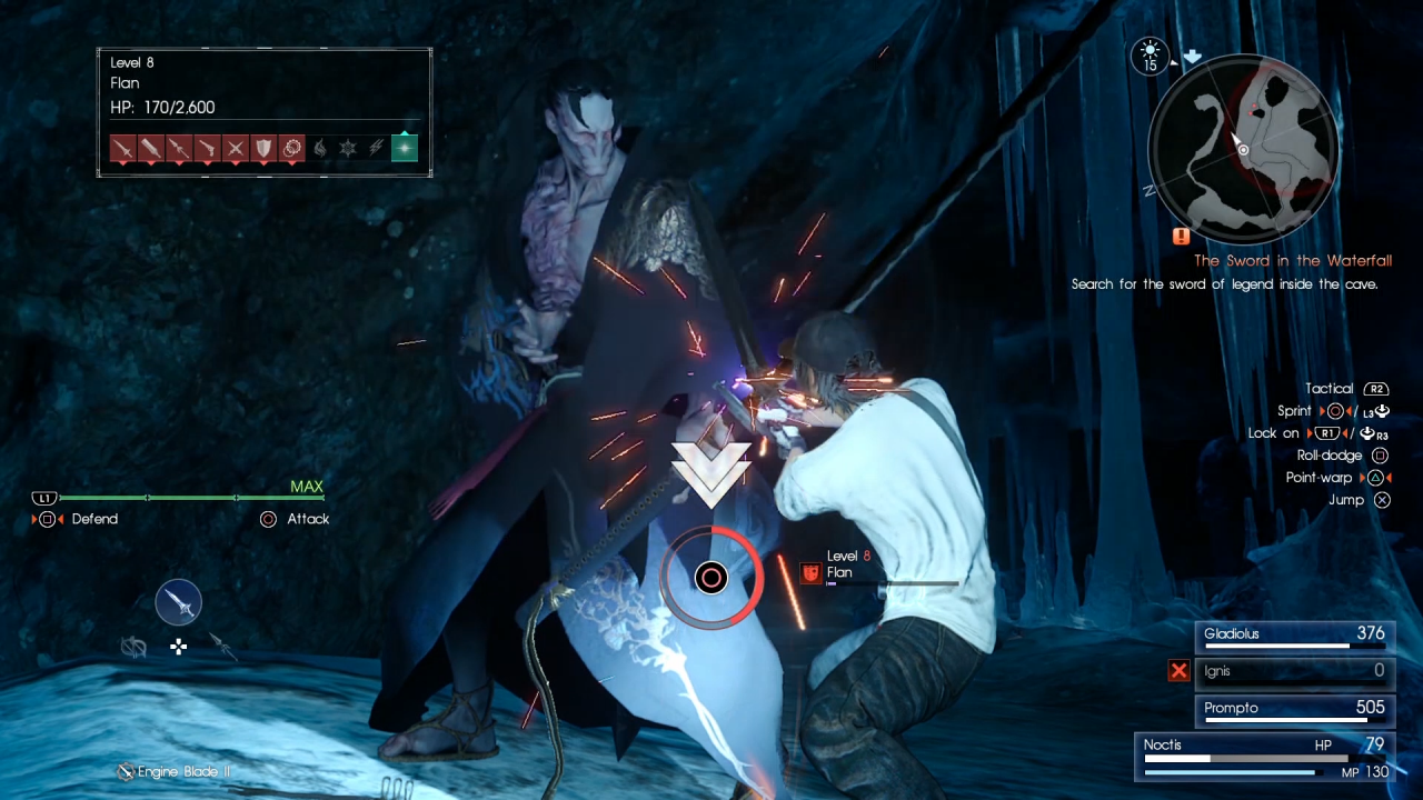 [17/08/2016] Drück mich: Reaktionstests zum Blocken und Parieren gehören in Final Fantasy XV zum Alltag. Mal abwarten, ob sie auf Dauer nerven.