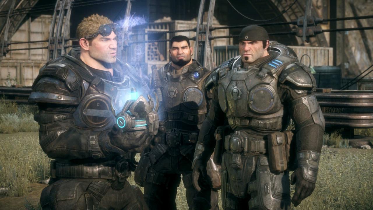 [05/09/2016] Die Story von Gears of War ist Beiwerk: Marcus Fenix (rechts) und sein Team halten die Locust auf.