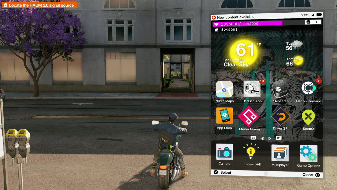 [23/09/2016] Praktisch: Missionenbeschreibungen, die Übersichtskarte oder auch den internen Mediaplayer finden wir in unserem Smartphone. In der fertigen Version von Watch Dogs 2 soll man auch noch weitere Apps für den digitalen Begleiter kaufen können.