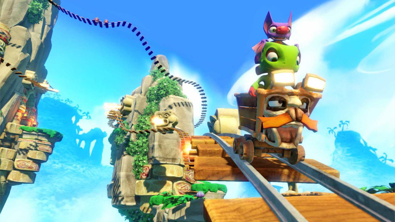 [16/09/2016] Donkey Kong Country hatte zu SNES-Zeiten unterhaltsame Lorenfahrten zu bieten. In Yooka-Laylee gibt es sie auch - wir nehmen in der belebten Lore Kartos Platz.