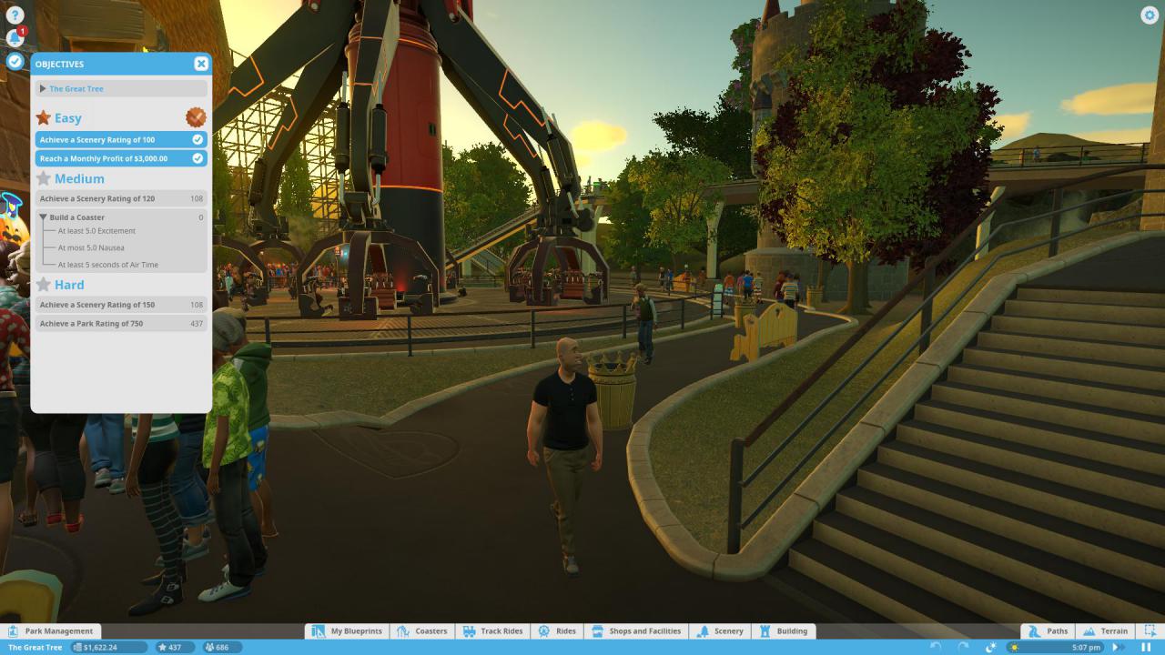 [21/11/2016] Enttäuschend: Die Aufgaben zum Erreichen der Sterne wiederholen sich in Planet Coaster oft.