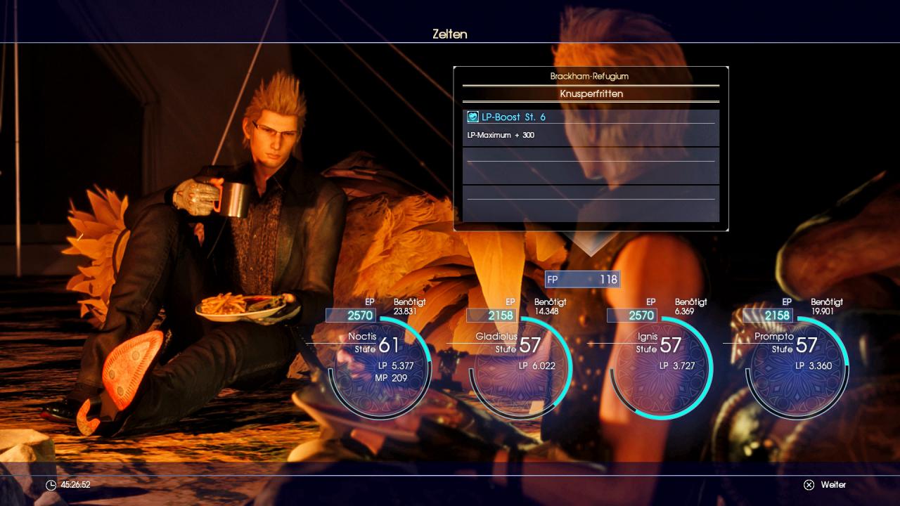 Beim Rasten werden euren Recken gesammelte Erfahrungspunkte gutgeschrieben und Ignis kocht was Feines für die Gruppe.