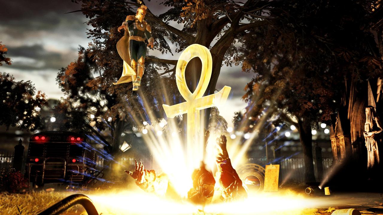 [09/03/2017] Die meisten Spezialattacken von Dr. Fate werden von einem gigantischen Ankh-Symbol quittiert.