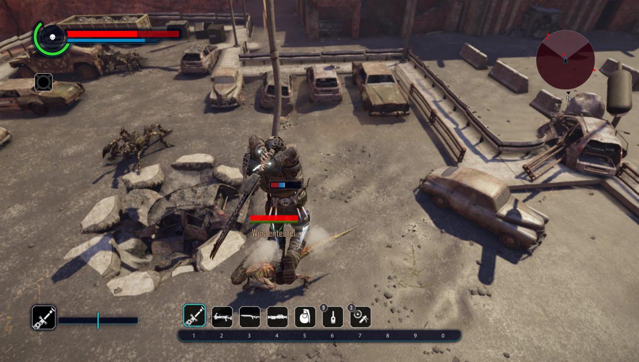 [22/05/2017] In Elex katapultiert ihr euch mit dem Jetpack in die Luft und haut dann von oben mit einer Nahkampfwaffe auf die Gegner ein - oder ihr werft Granaten.