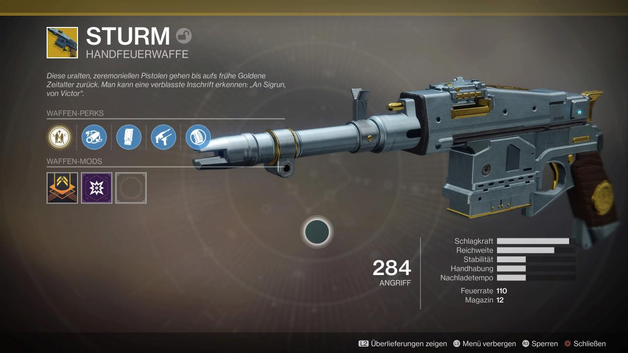 [11/09/2017] Sturm: Die exotische Handfeuerwaffe könnt ihr euch in Destiny 2 über eine Quest erspielen.
