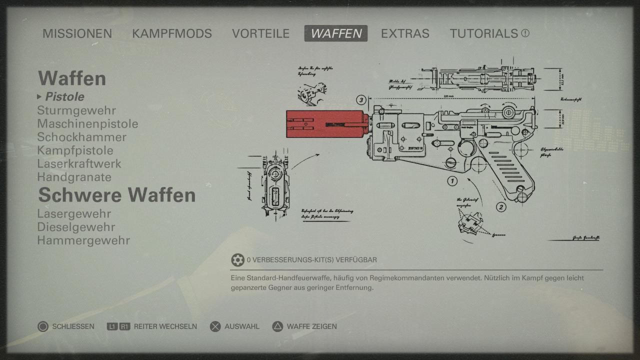 [27/10/2017] Alle Standard-Waffen dürfen wir mit bis zu drei Upgrades versehen.