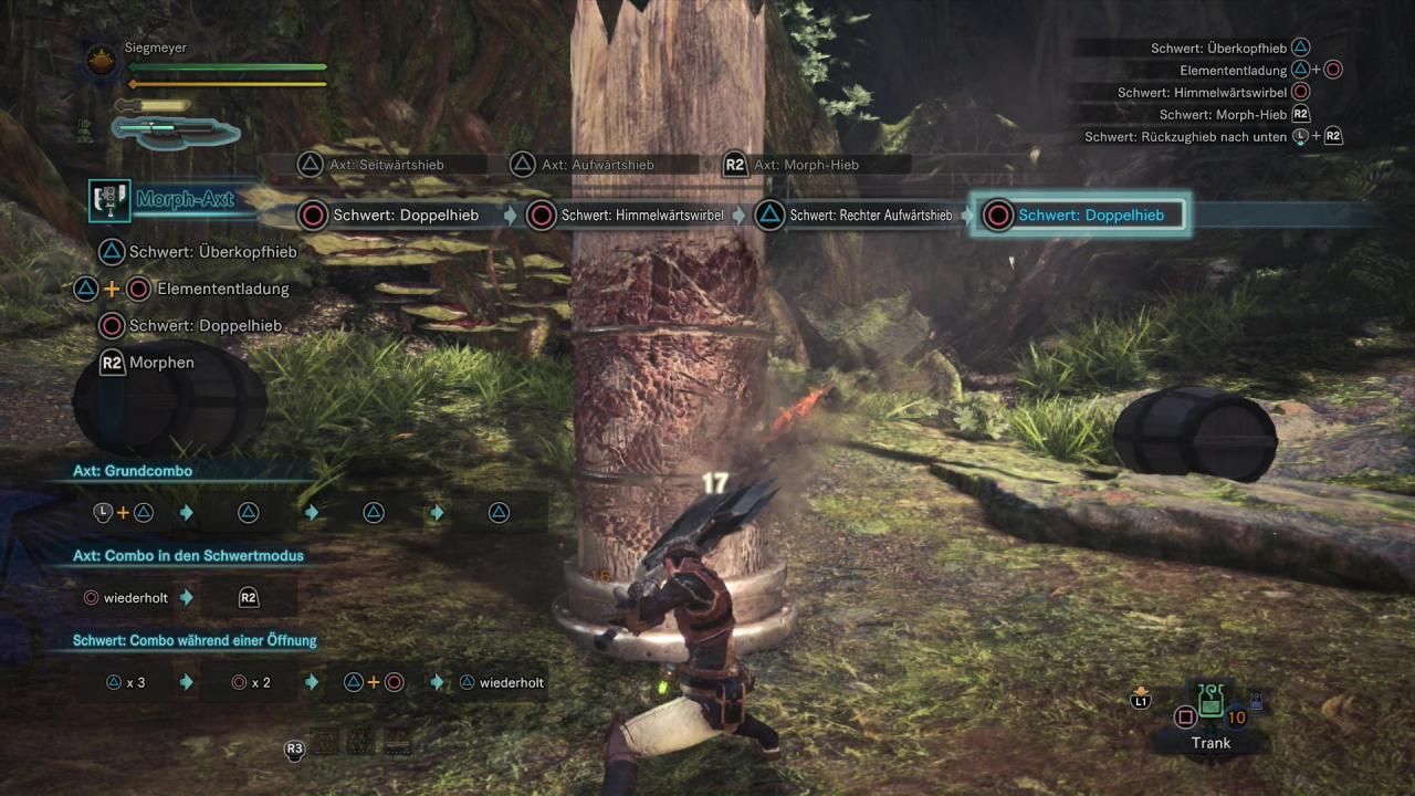 [27/02/2018] Monster Hunter World - Morph-Axt - Diese Waffe bietet euch eine Mischung aus Schwert und Axtattacken, mit denen ihr euch auch ans Monster hängt.