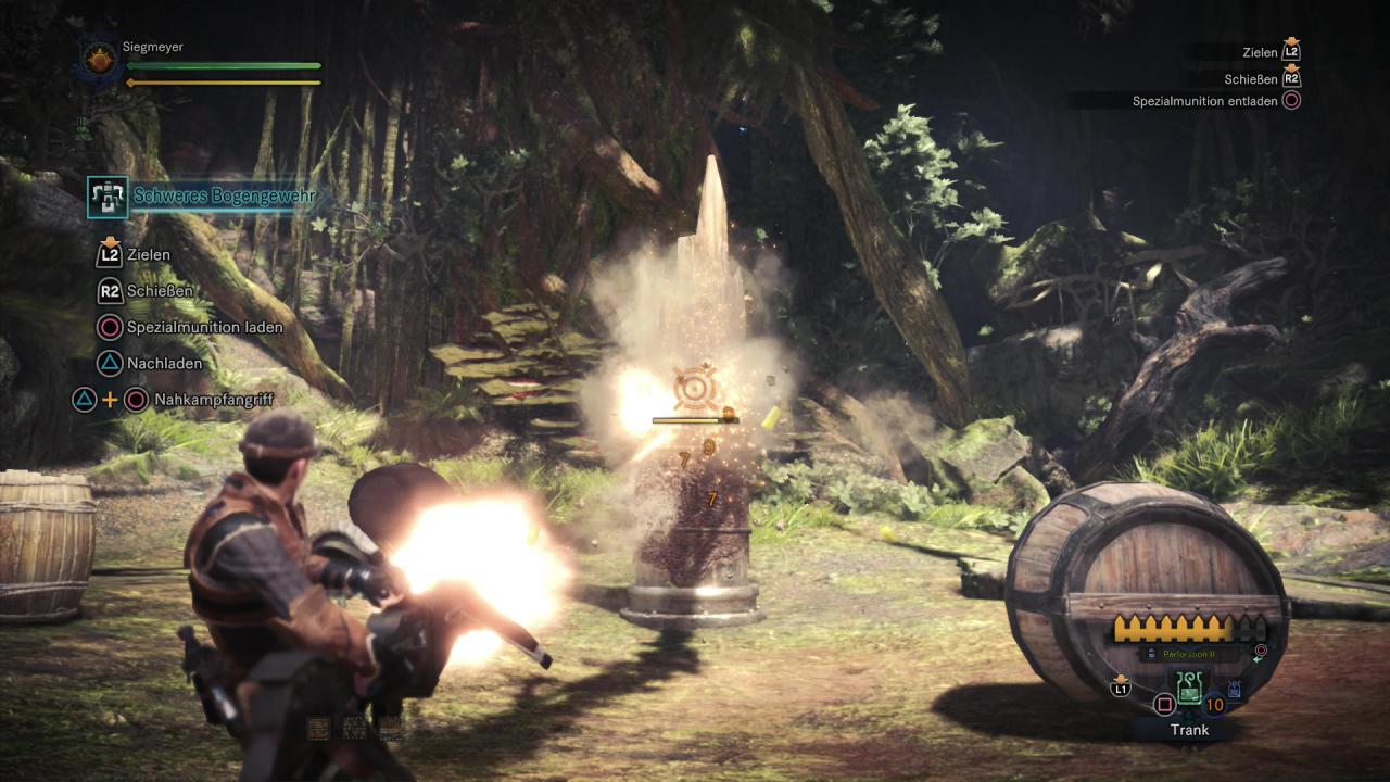 [20/02/2018] Monster Hunter World - Schweres Bogengewehr - Mit der Spezialfähigkeit entfesselt ihr unter anderem ein gewaltiges MG.