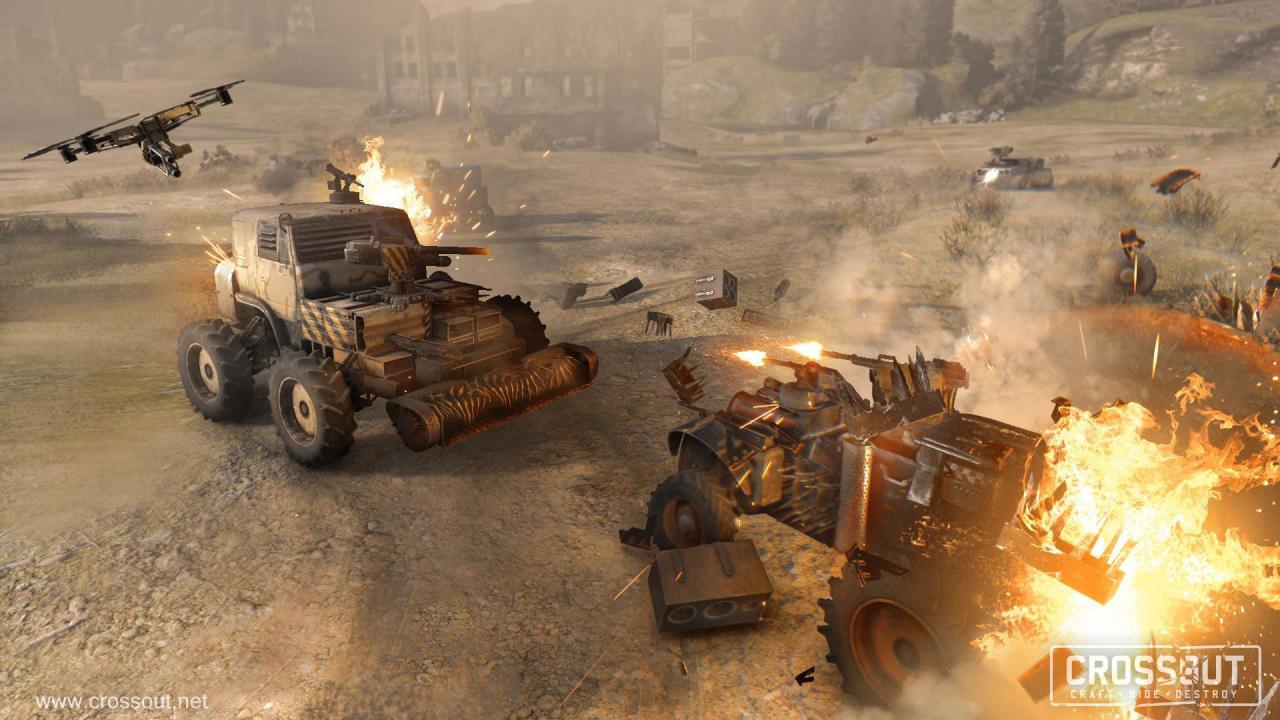 [27/02/2018] Surrender Helfer: Viele Vehikel können fliegende Begleitdrohnen absetzen, die den Spieler dann tatkräftig im Kampf unterstützen. (PC-Screenshot)