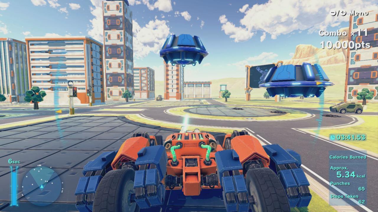 [27/04/2018] Knien wir uns auf den Boden, so aktivieren wir die Auto-Funktion unseres Roboters. In bester Transformer-Manier rasen wir dann über die Arena und ballern herum.