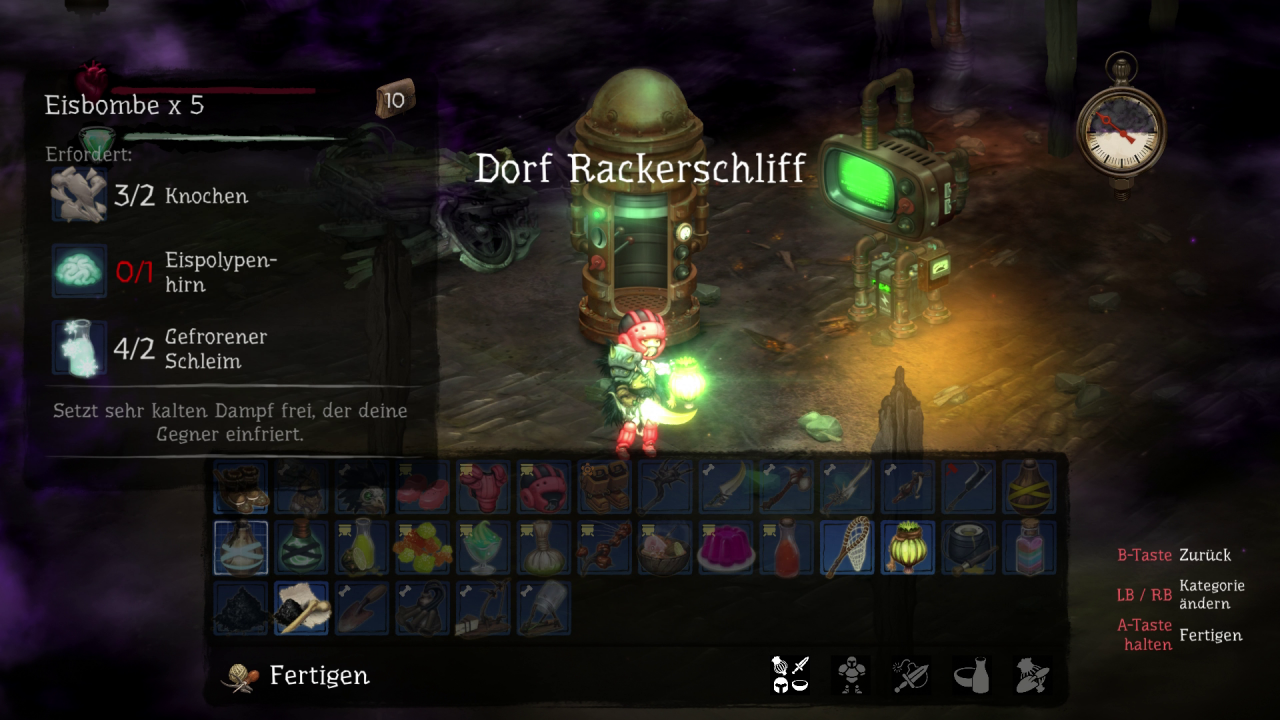 [29/05/2018] Ein wüster Screen: Das Crafting-Menü hat eine Sortierfunktion, das Inventar nicht. Minutenlanges Suchen ist die Folge.
