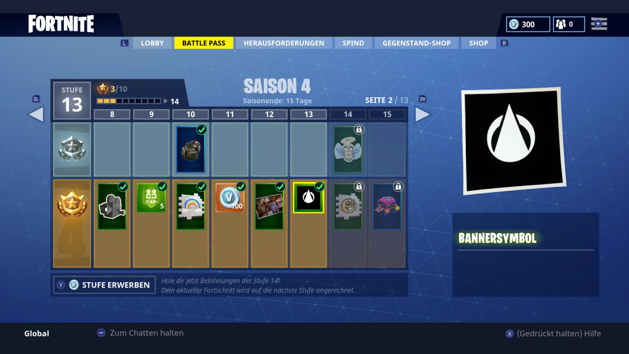 Screenshot der Challenges in Fortnite im Spielmenü