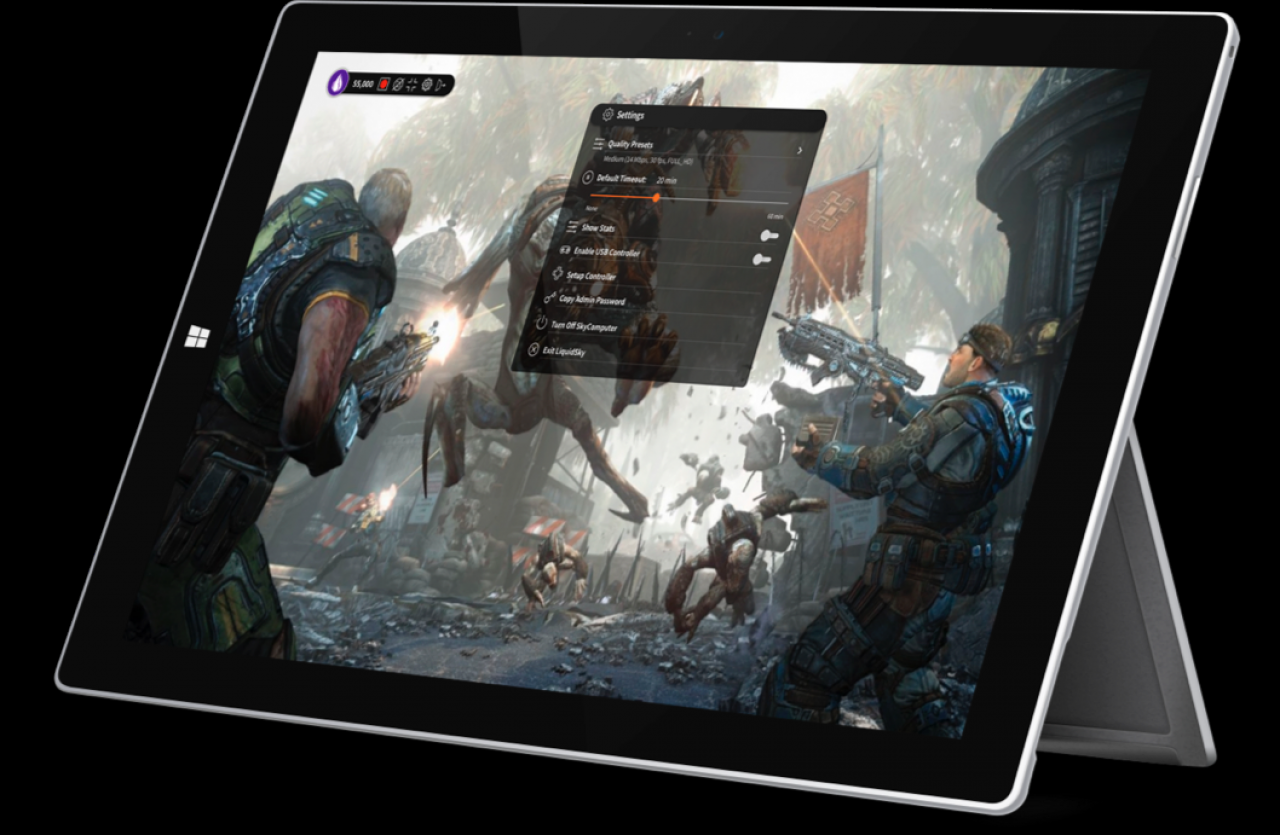 [08/06/2018] Spiel und Optionsmenü der Liquidsky-App auf einem Tablet