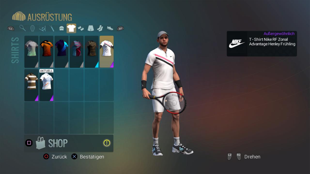[06/06/2018] Echt: Dank Lizenz könnt ihr eurem Karriere-Spieler lizenzierte Kleidung überziehen, etwa aus Nikes Roger-Federer-­Kollektion.