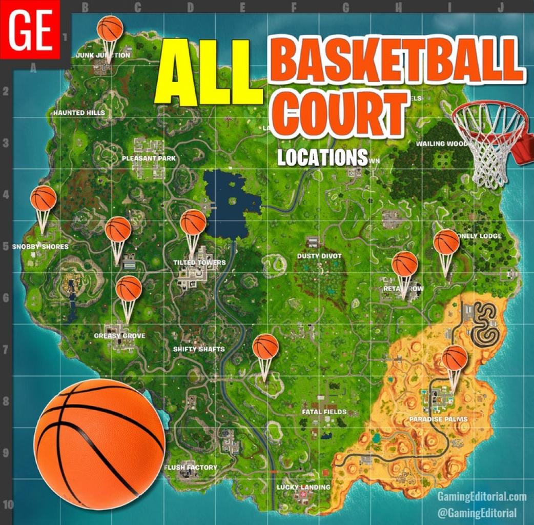 Map zu den Basketball-Courts in Fortnite