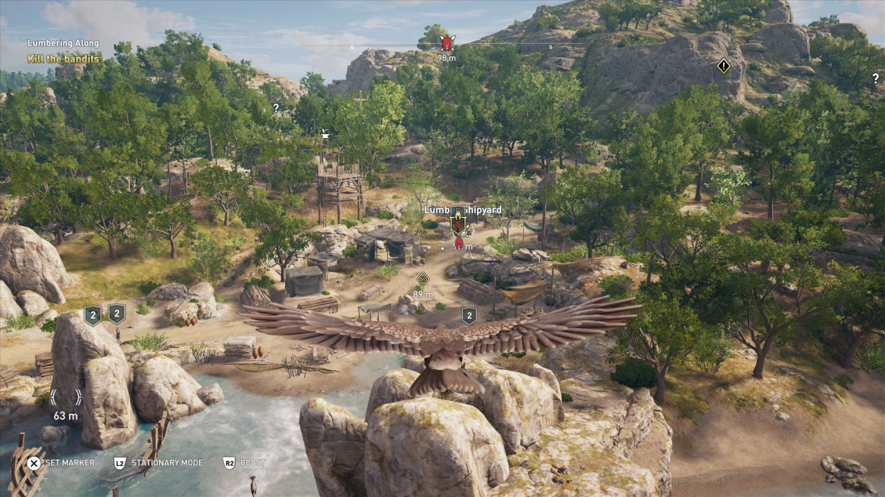 Adler Ikaros im Flug über die Spielwelt von Assassin's Creed Odyssey.