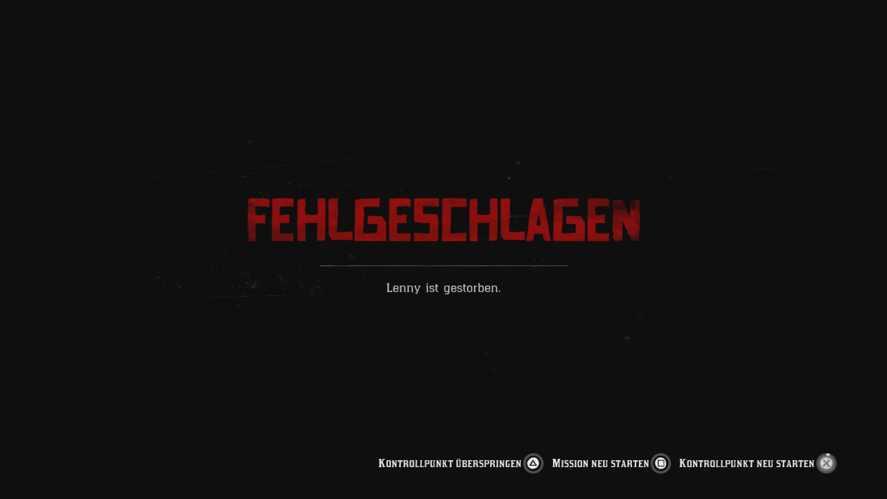 Da Lenny während des Zugüberfalls starb, kassierten wir Game Over.