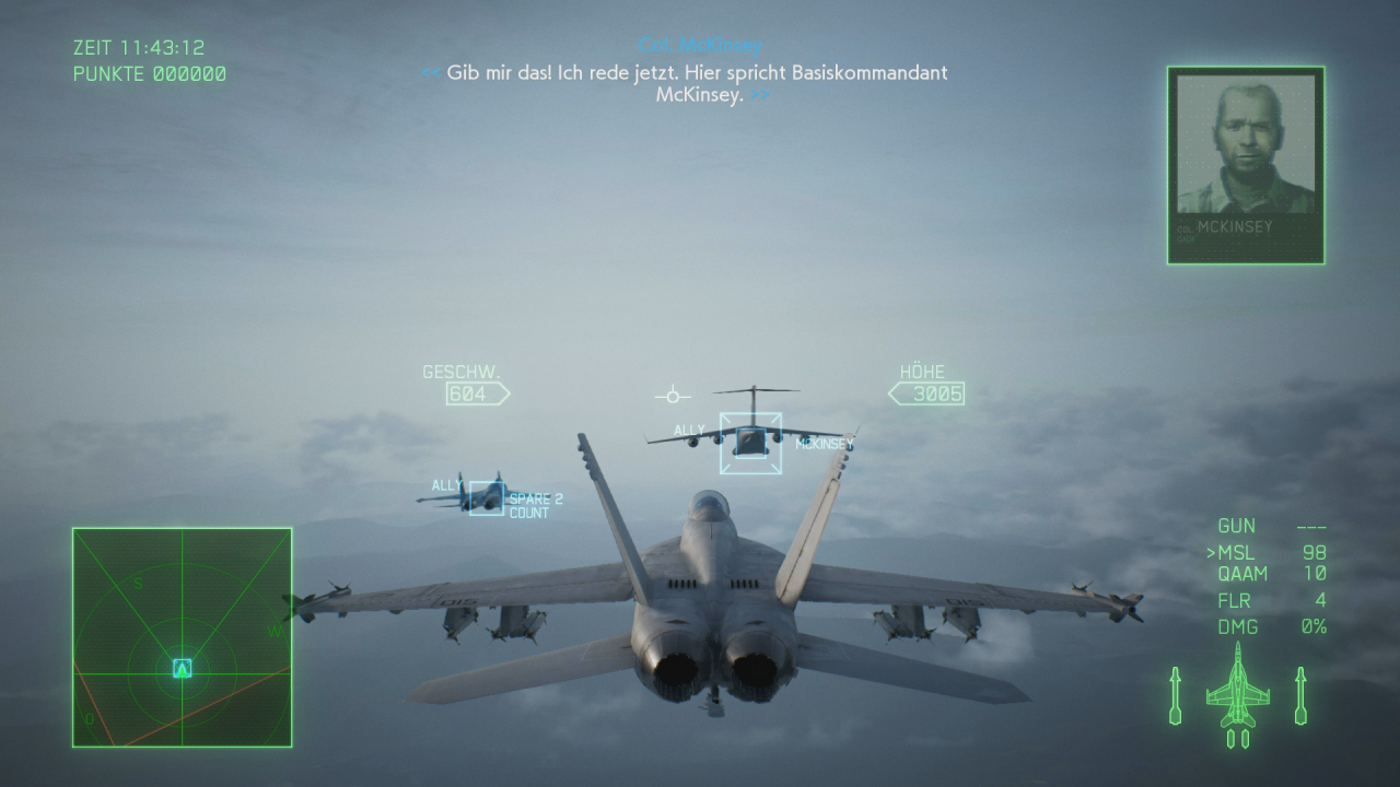 [24/01/2019] Meist fliegen wir unsere Aufträge zusammen mit mehreren KI-Kameraden. Leider können wir unseren Freunden aber keine Befehle geben.