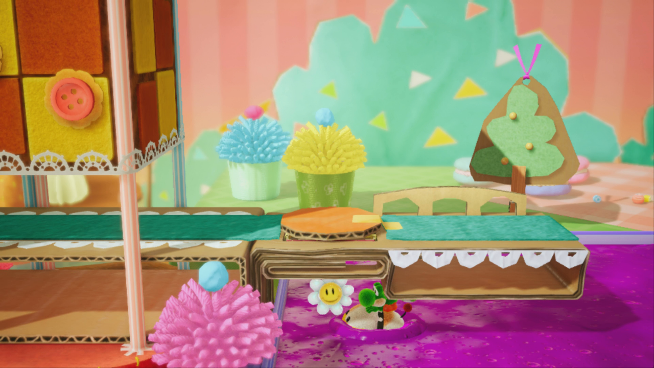 [28/03/2019] Yoshi's Crafted World: Welt 5 - Level 2: Schnuffel-Schlaraffenland: Die zweite Blume erreicht ihr nur mit Hilfe des treufen Hundes Schnuffel.