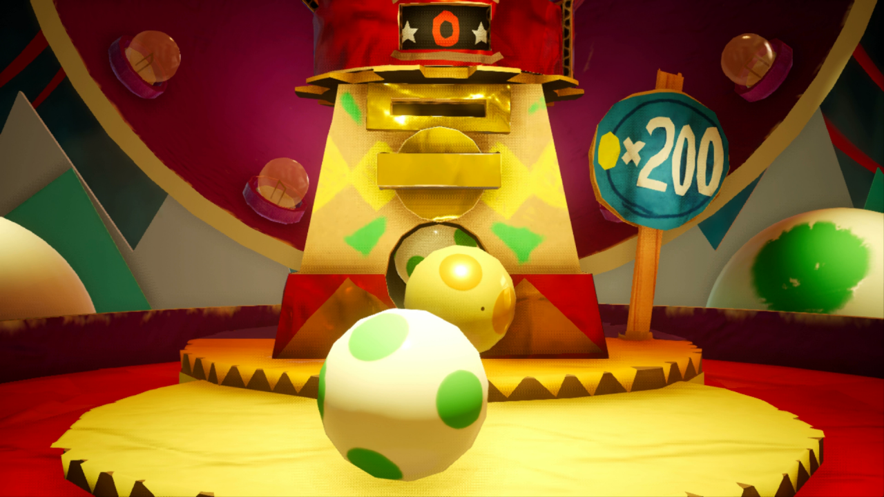 An den Wunderballautomaten erhaltet ihr für gesammelte Münzen Yoshi-Eier, die nützliche Outfits enthalten. Der Preis steigt mit fortschreitendem Spielverlauf.