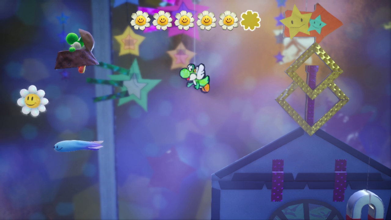 [02/04/2019] Yoshi's Crafted World: Welt 16 - Level 2: Belagerung: Nahe der Zielgeraden müsst ihr die blauen Gegner nutzten, um an die sechste Blume zu gelangen.