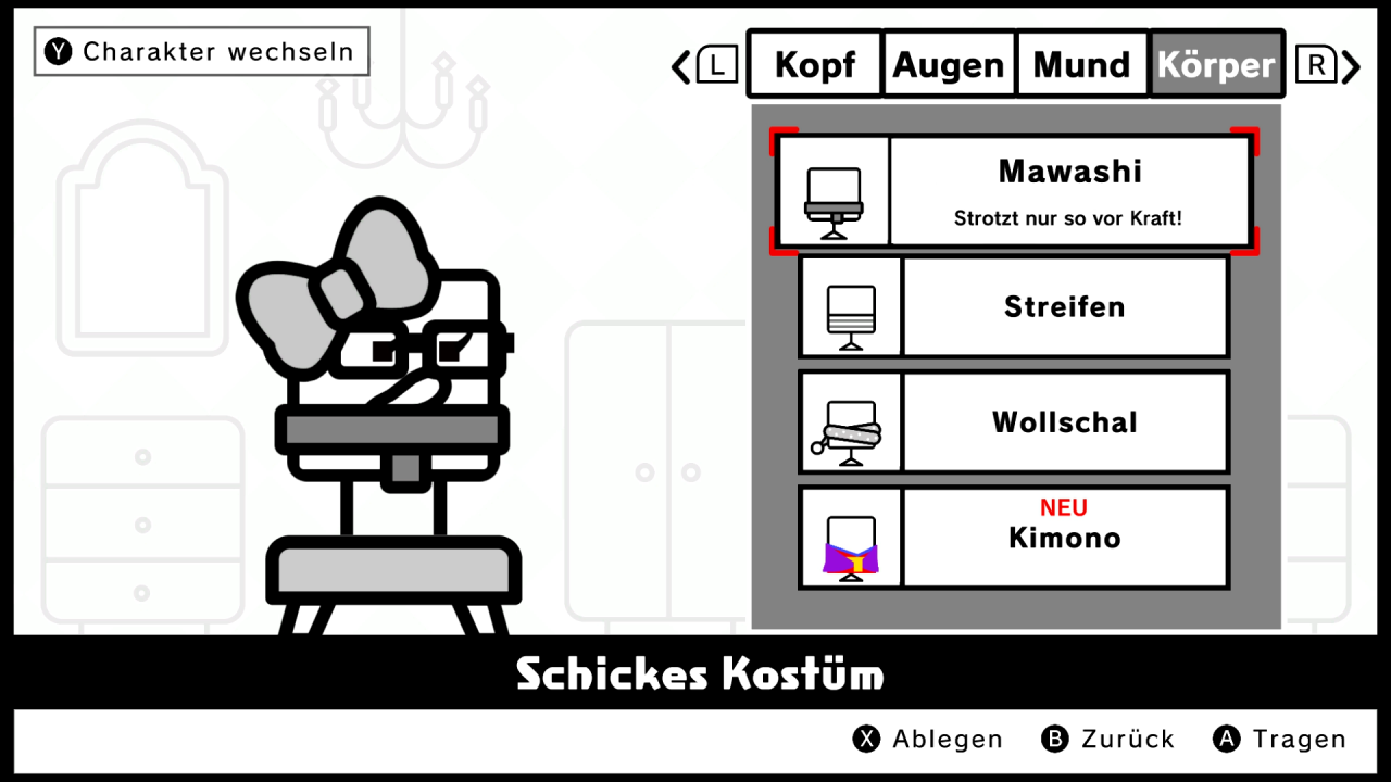 Die gegen gesammelte und verdiente Marken freischaltbaren Kostüme sind meist witzig und immer knuffig. Herzallerliebst!