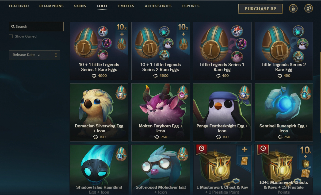 [08/07/2019] Die verschiedenen Skins, genannt Little Legends, lassen sich in-game über Lootboxen freischalten. Für jede der sechs Little Legends gibt es sechs Farbvarianten und noch mal bis zu drei Stufen. Eine Stufe steigt man auf, wenn man eine Farbvariante, die man schon besitzt, erneut in einer Lootbox zieht. Bei etwa 35 Euro pro elf lootboxen kommt man da auf einen beträchtlichen Betrag. 