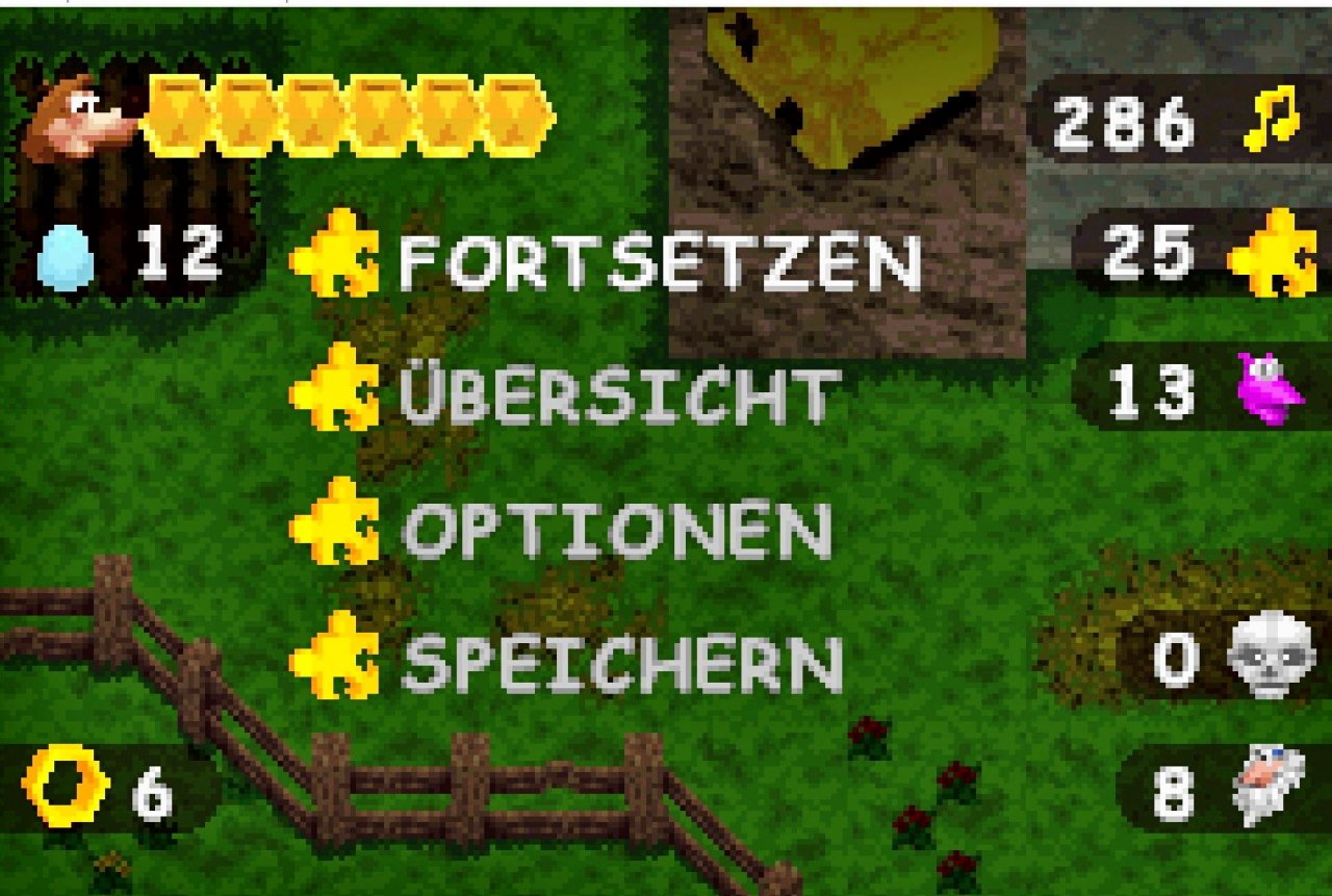[09/08/2019] Der Titelbildschirm, das Pause-Menü und generell alle Design-Oberflächen fangen den Stil der N64-Abenteuer fast perfekt ein und versprühen jede Menge Charme.